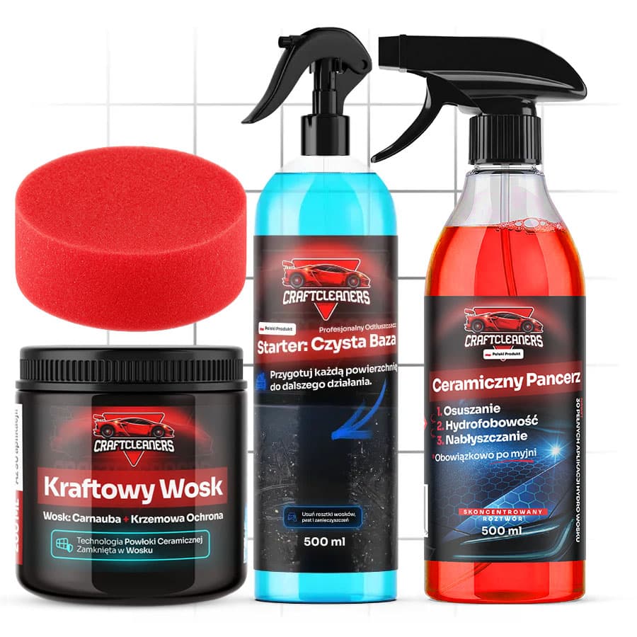 Zestaw Lustrzany Pokaz - Kraftowy Wosk-Mus 150 ml + Starter: Czysta Baza + Ceramiczny Pancerz